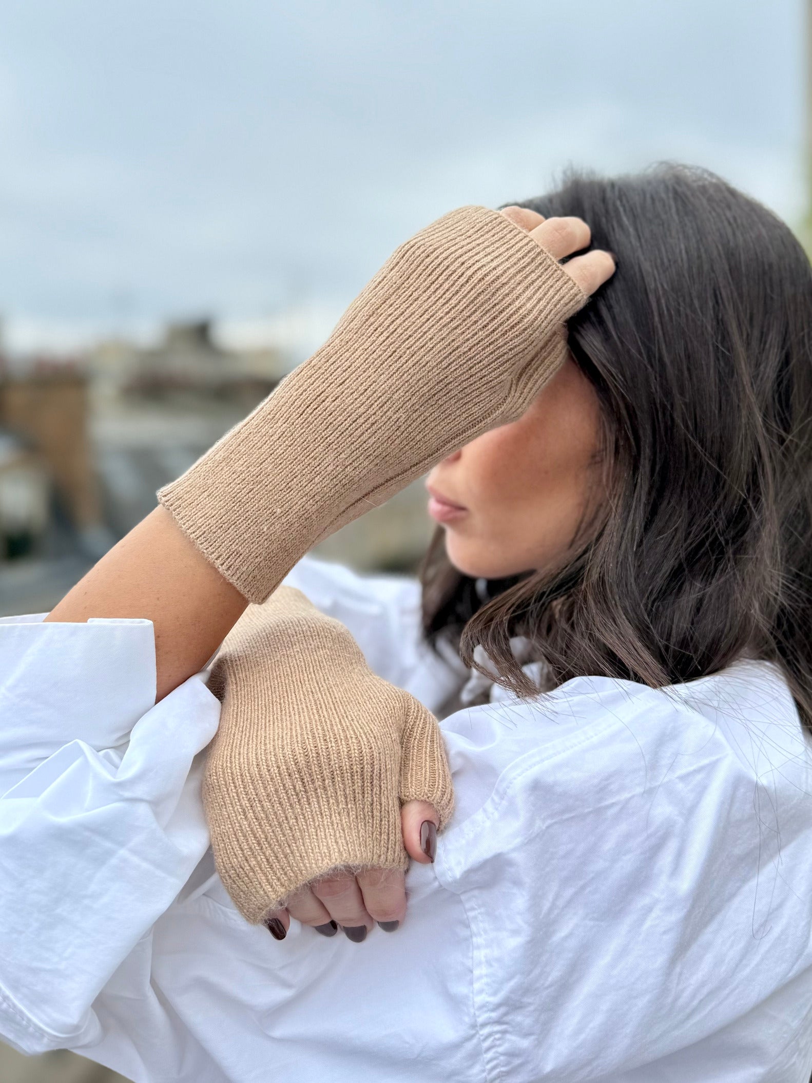 Coffret Écharpe, Bonnet et Mitaines en Laine et Cachemire Camel