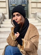 Coffret Triangle Bandana, Bonnet & Mitaines en Laine et Cachemire Noir