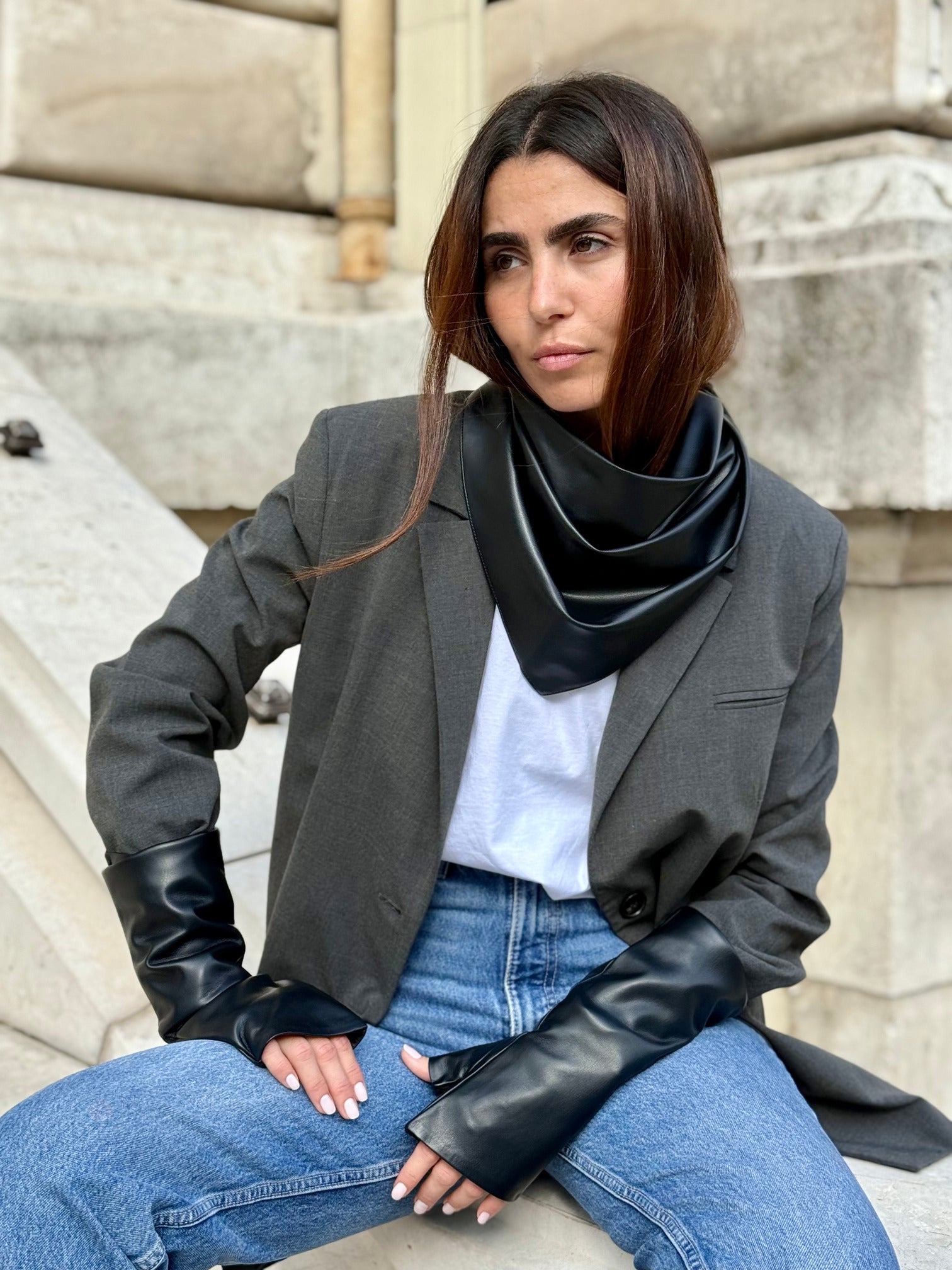 Mitaines longues vegan effet cuir uni