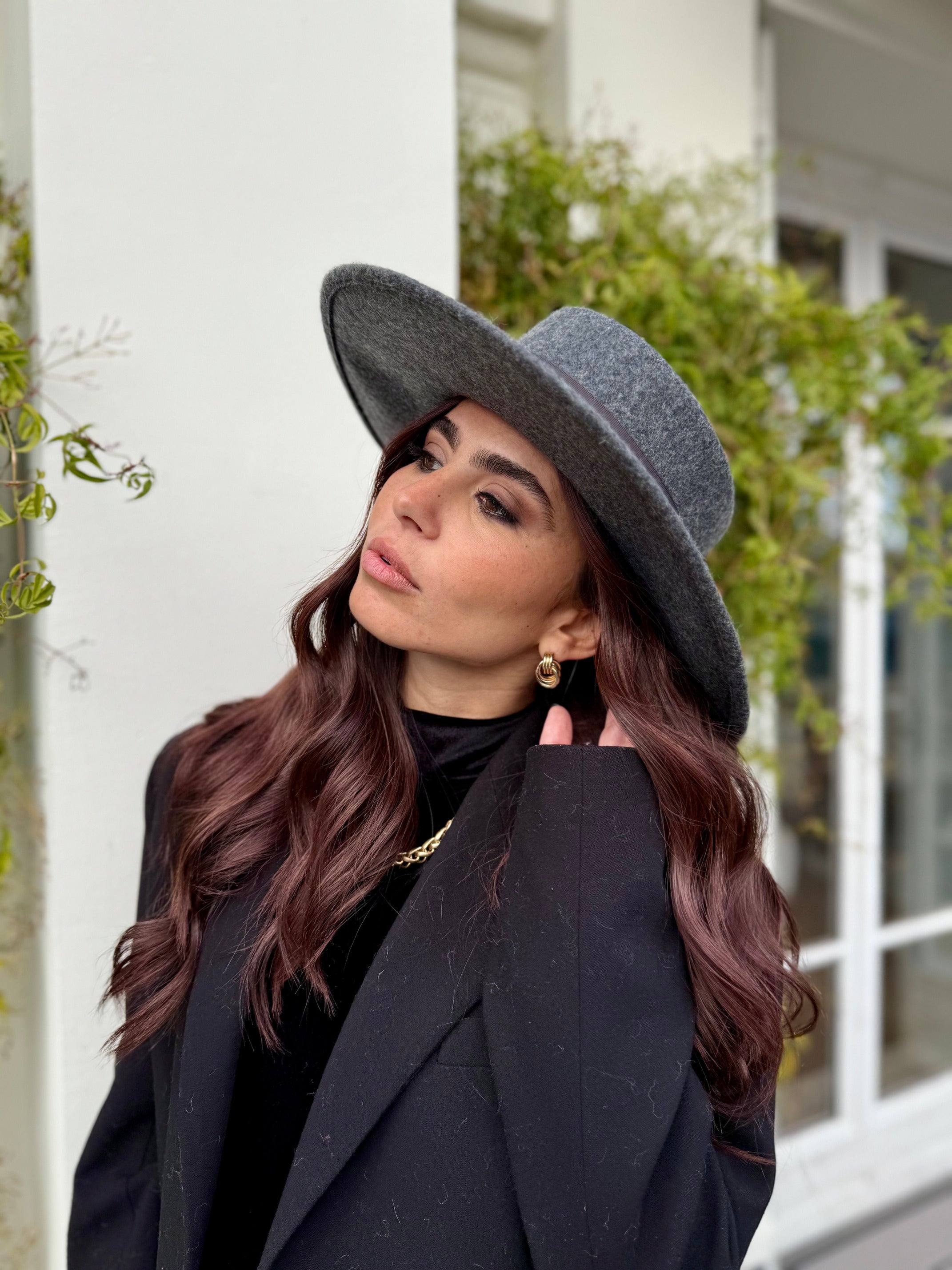 Canotier Ralph en Laine Grand Bord 9cm Gris chinée foncé