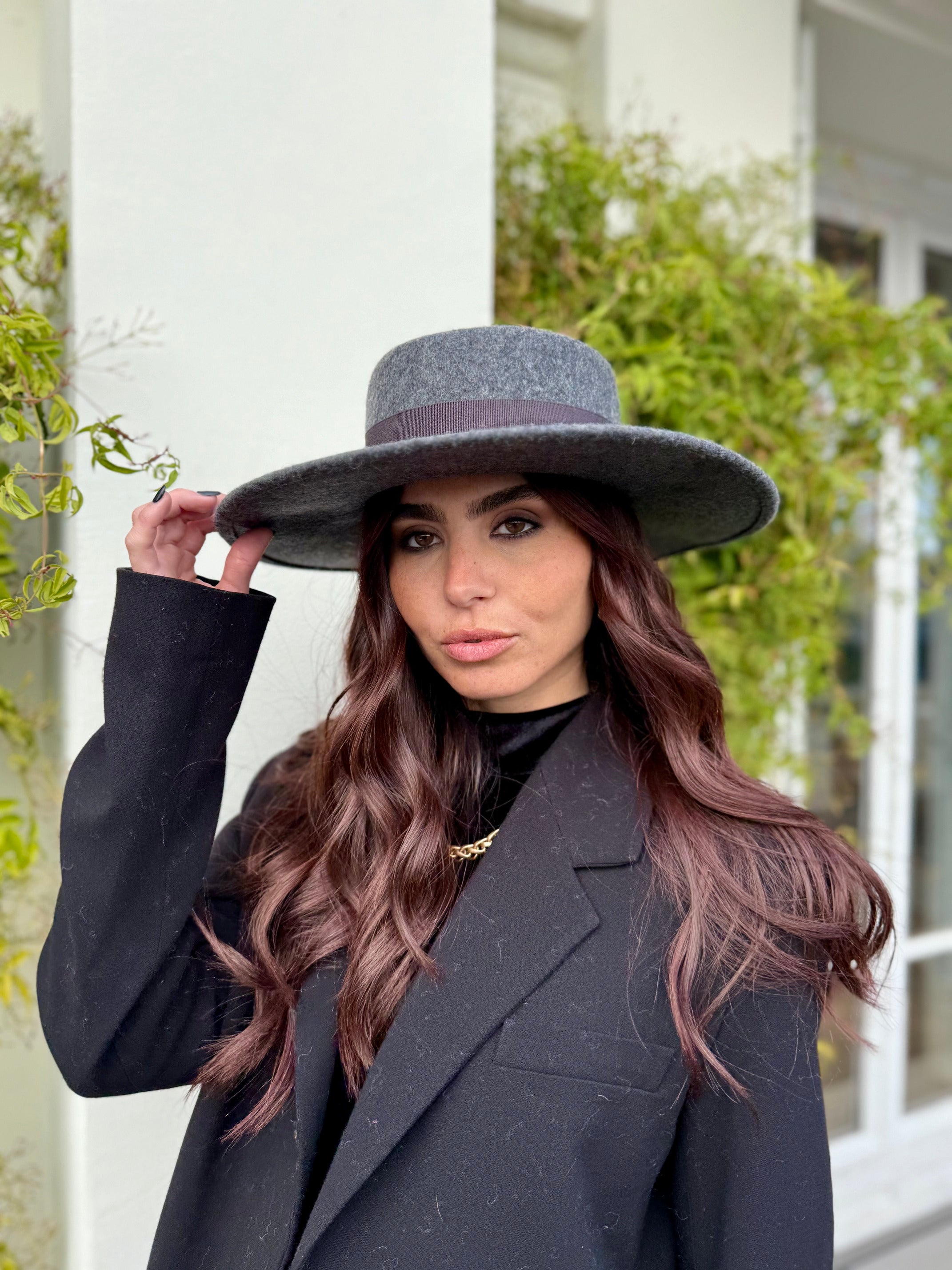 Canotier Ralph en Laine Grand Bord 9cm Gris chinée foncé