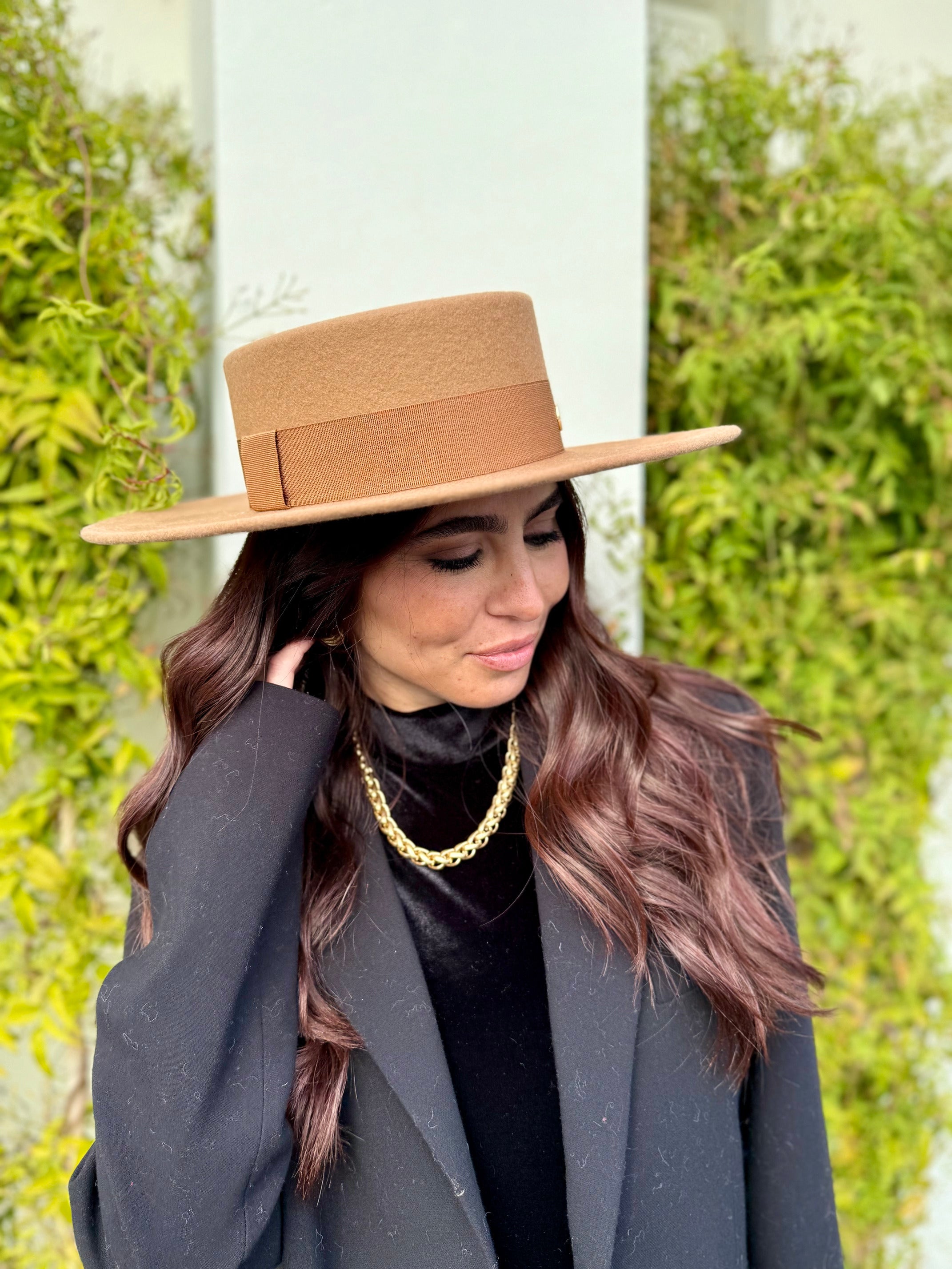 Canotier Ralph en Laine Grand Bord 9cm Camel