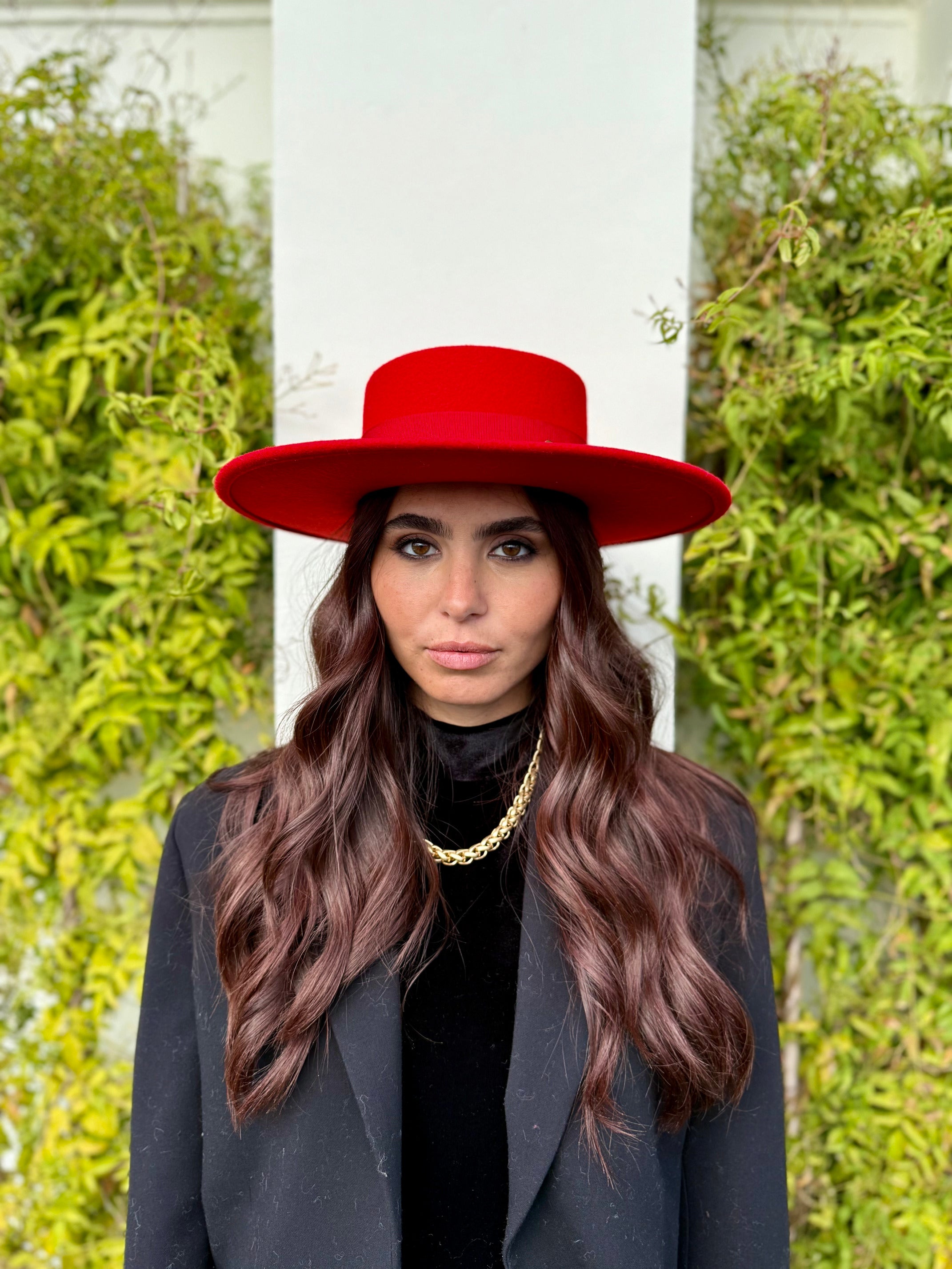 Canotier Ralph en Laine Grand Bord 9cm Rouge