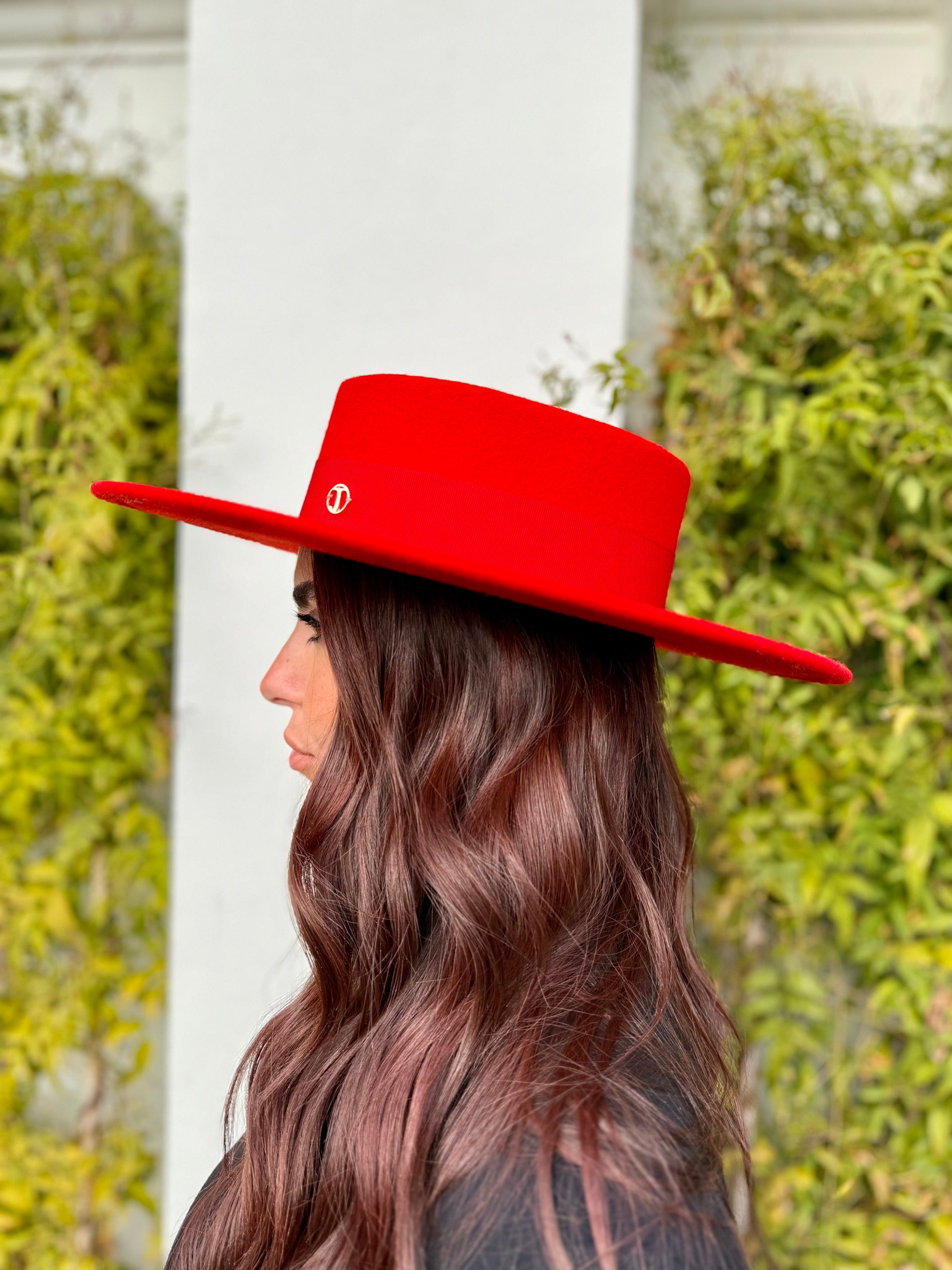 Canotier Ralph en Laine Grand Bord 9cm Rouge