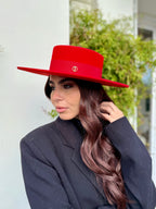 Canotier Ralph en Laine Grand Bord 9cm Rouge