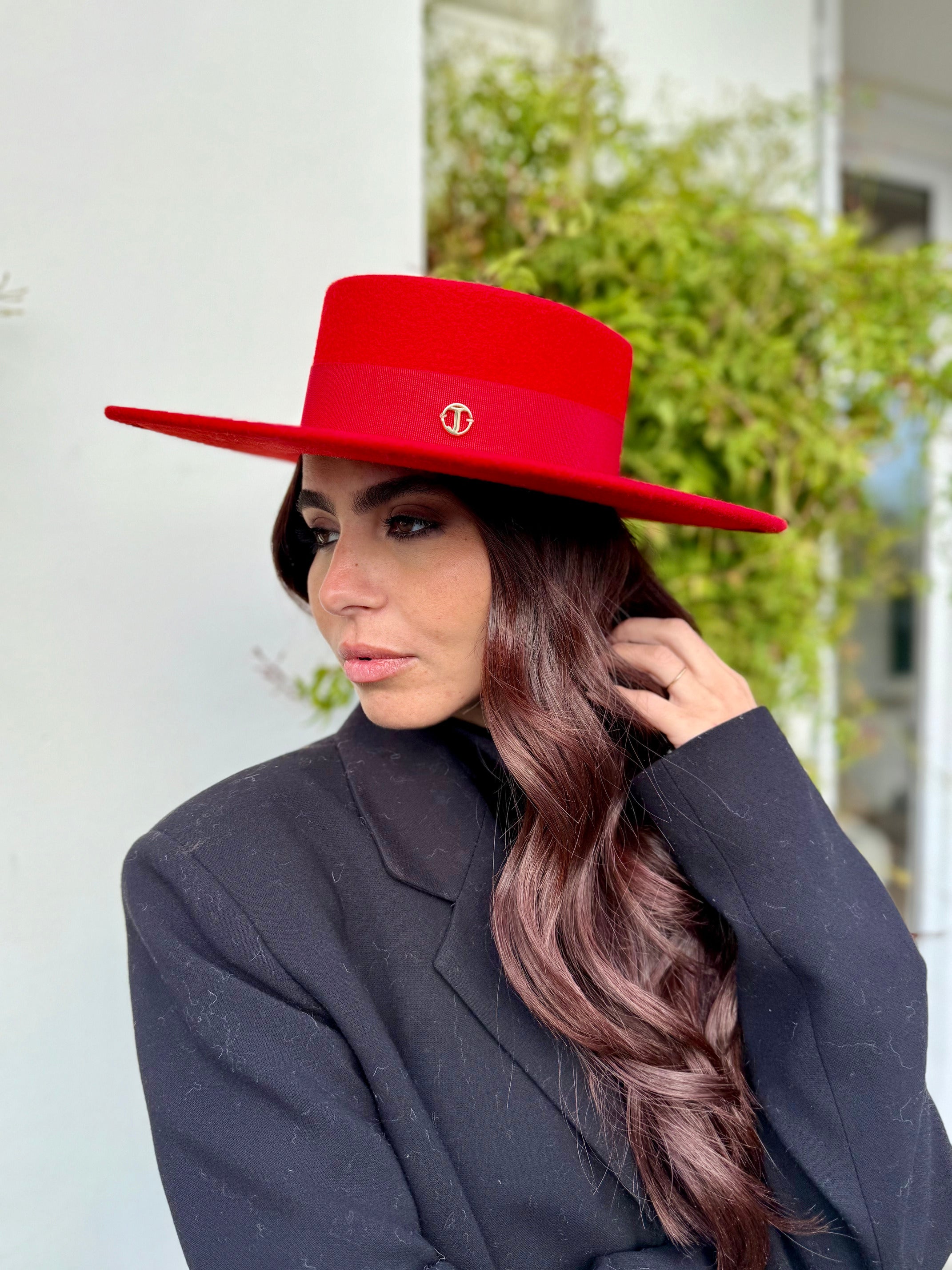 Canotier Ralph en Laine Grand Bord 9cm Rouge