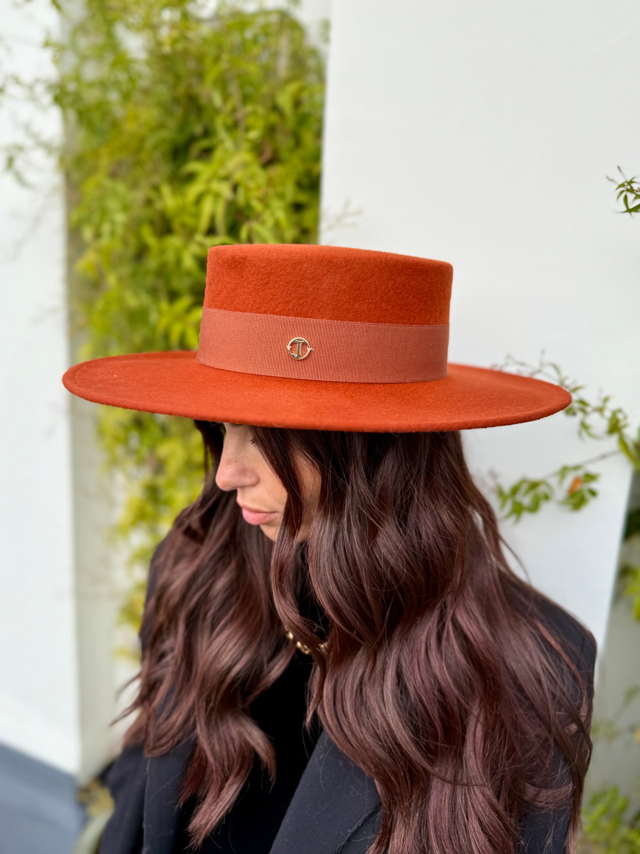 Canotier Ralph en Laine Grand Bord 9cm Rouille