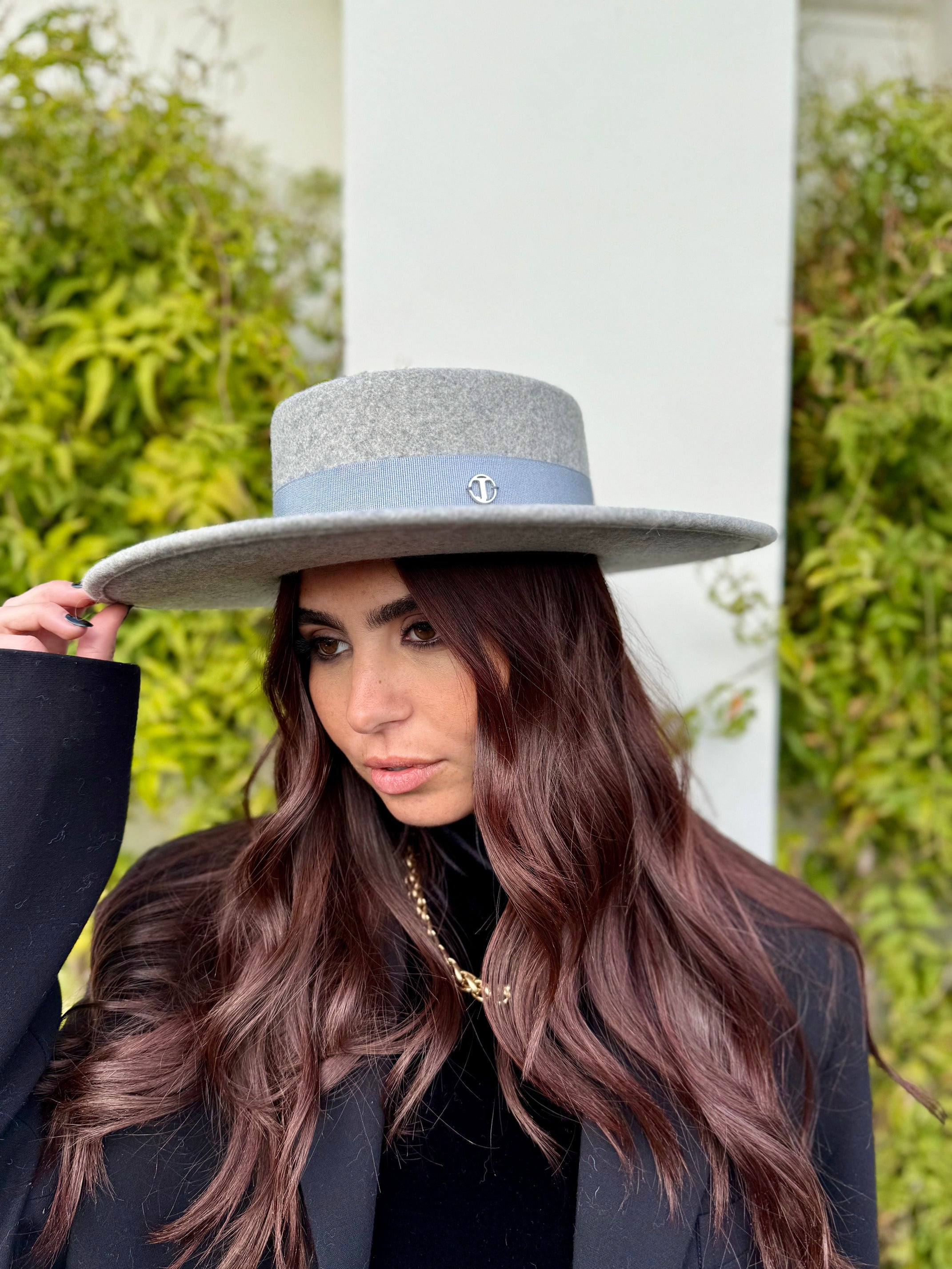 Canotier Ralph en Laine Grand Bord 9cm Gris chiné claire