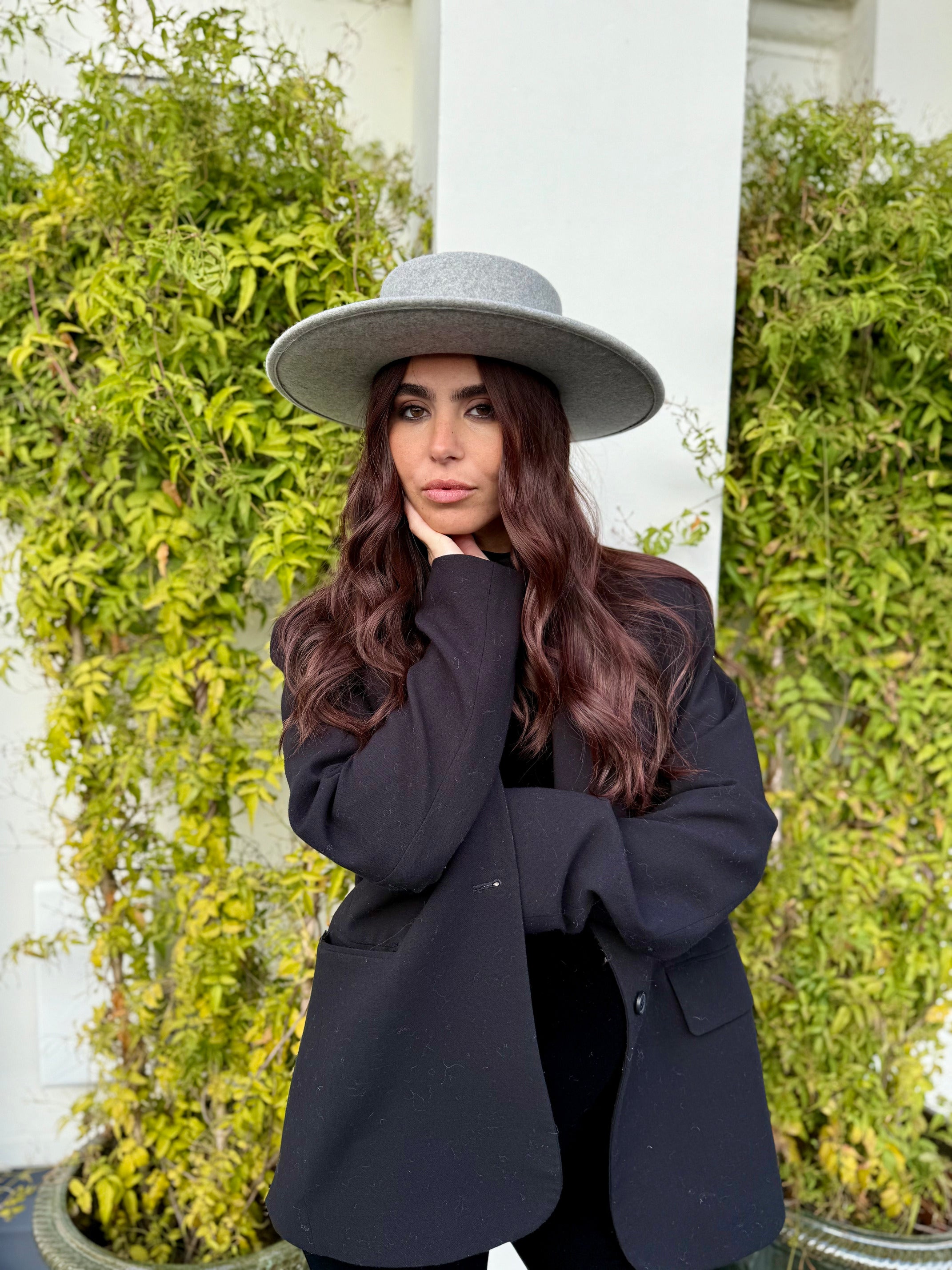 Canotier Ralph en Laine Grand Bord 9cm Gris chiné claire