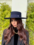 Canotier Ralph en Laine Grand Bord 9cm Bleu Marine