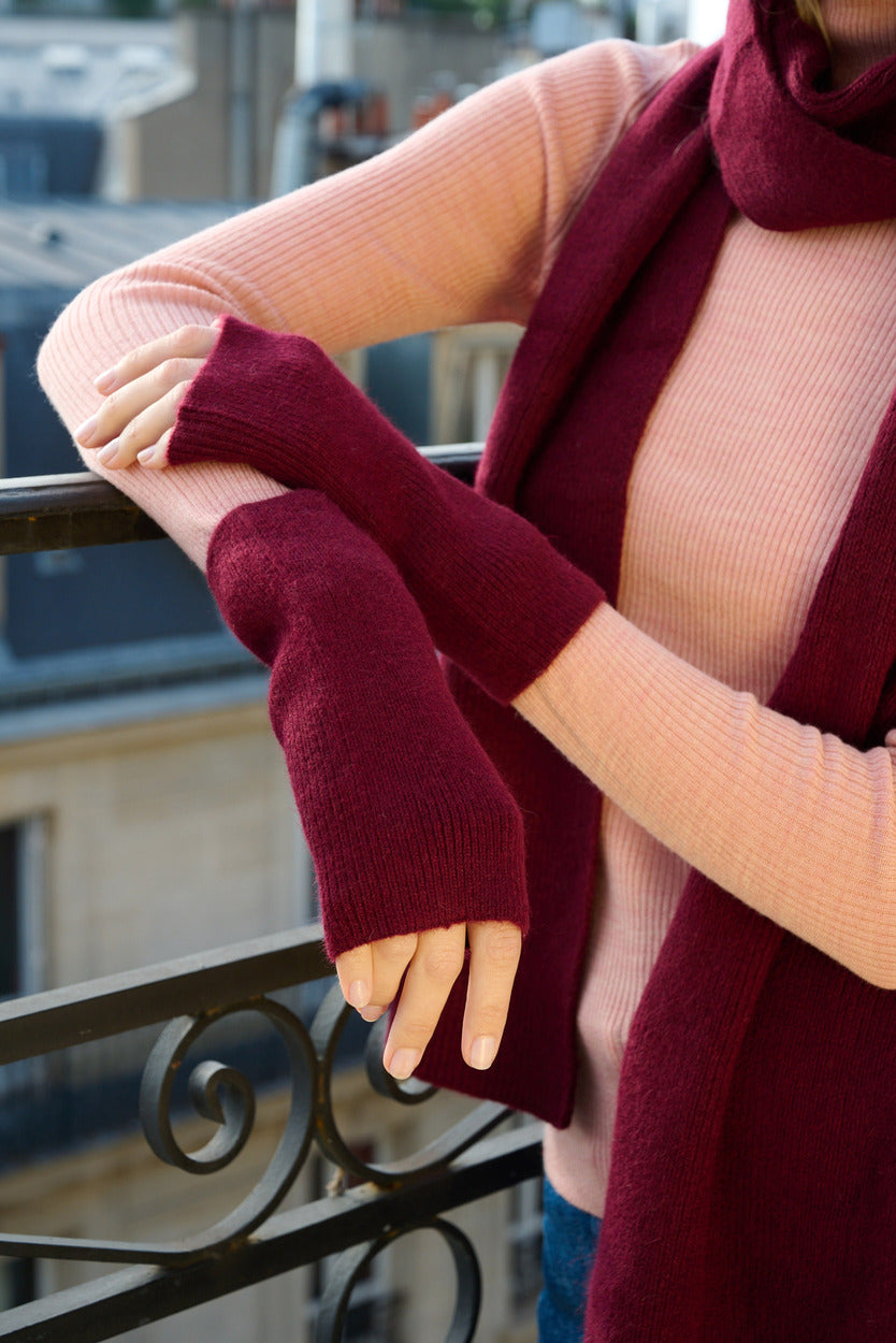 Mitaines en Laine et Cachemire bordeaux