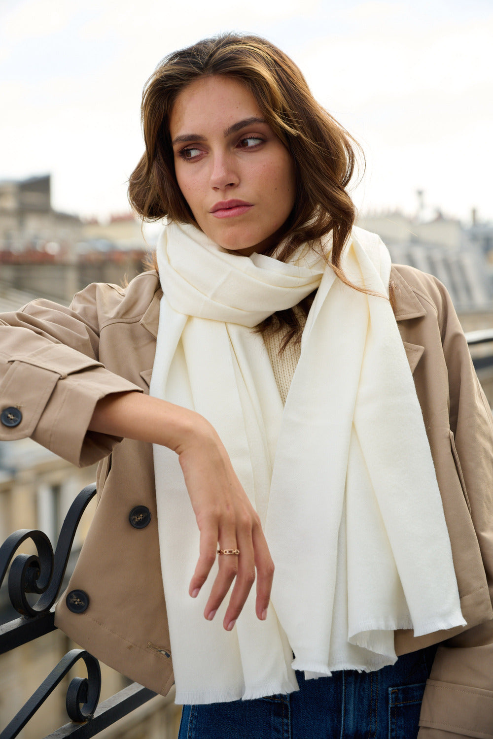 Étole - Écharpe en Cachemire, Laine Blanc