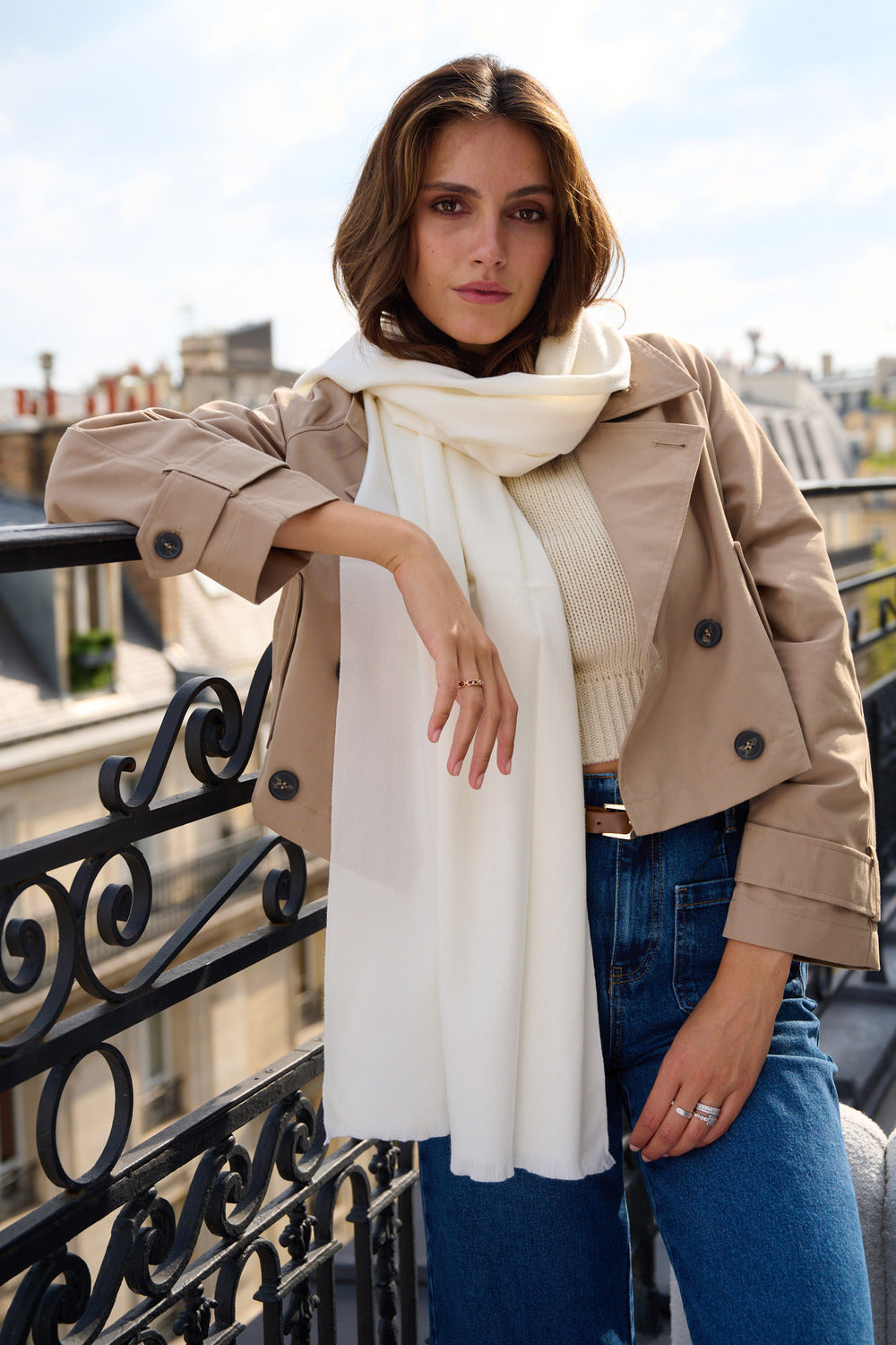 Étole - Écharpe en Cachemire, Laine Blanc