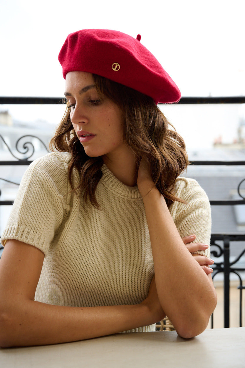 Béret Parisien Emily en Laine Rouge Framboise
