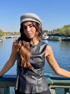 Béret asymétrique en laine – Gris chiné clair – vue 3