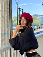 Béret asymétrique en laine – Rouge – vue 3