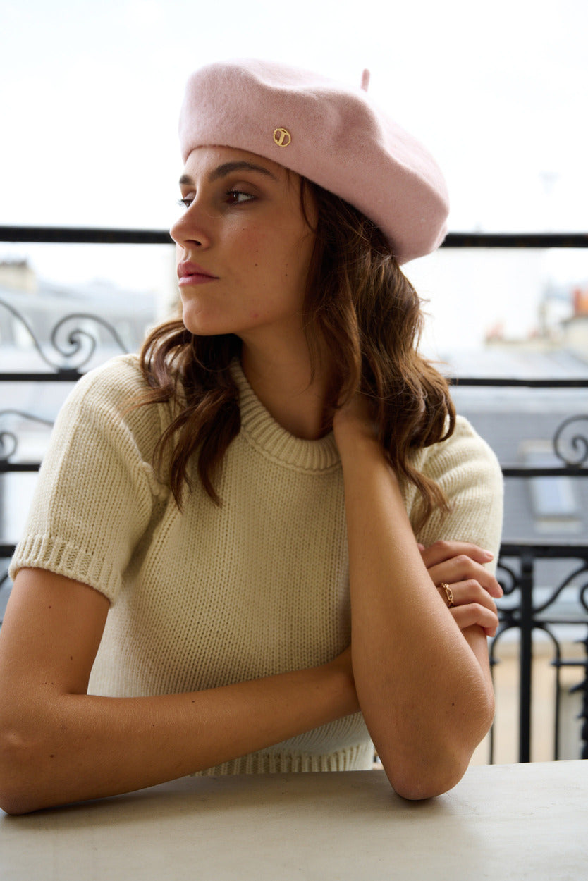 Béret Emily en laine – Rose pâle – vue 2