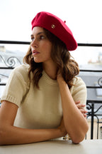 Béret Emily en laine – Rouge framboise – vue 1