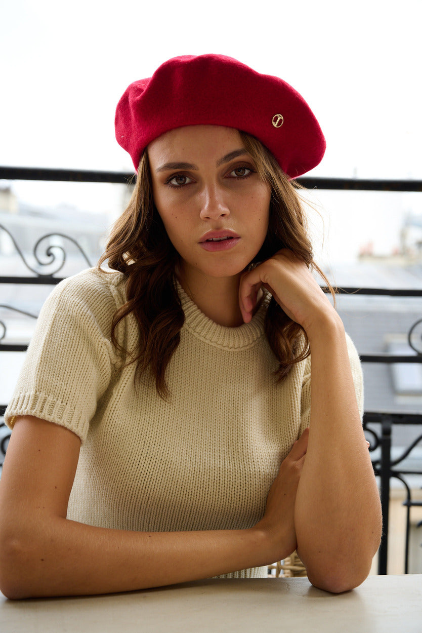 Béret Emily en laine – Rouge framboise – vue 4