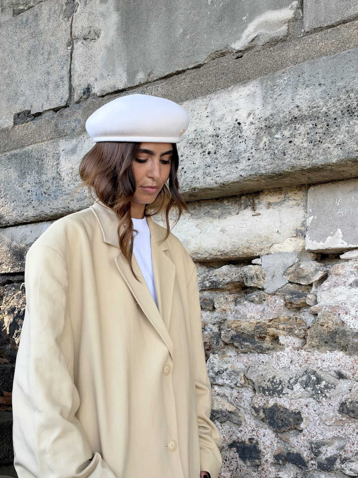 Béret toque Gina en laine – Blanc – vue 3