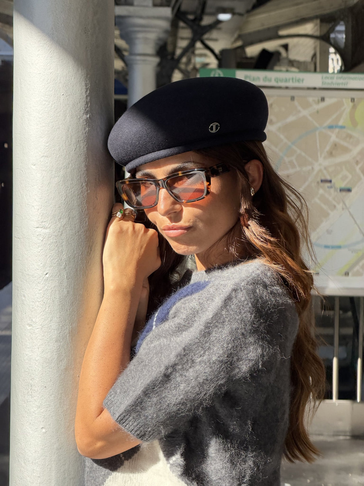 Béret toque Gina en laine – Bleu marine – vue 2