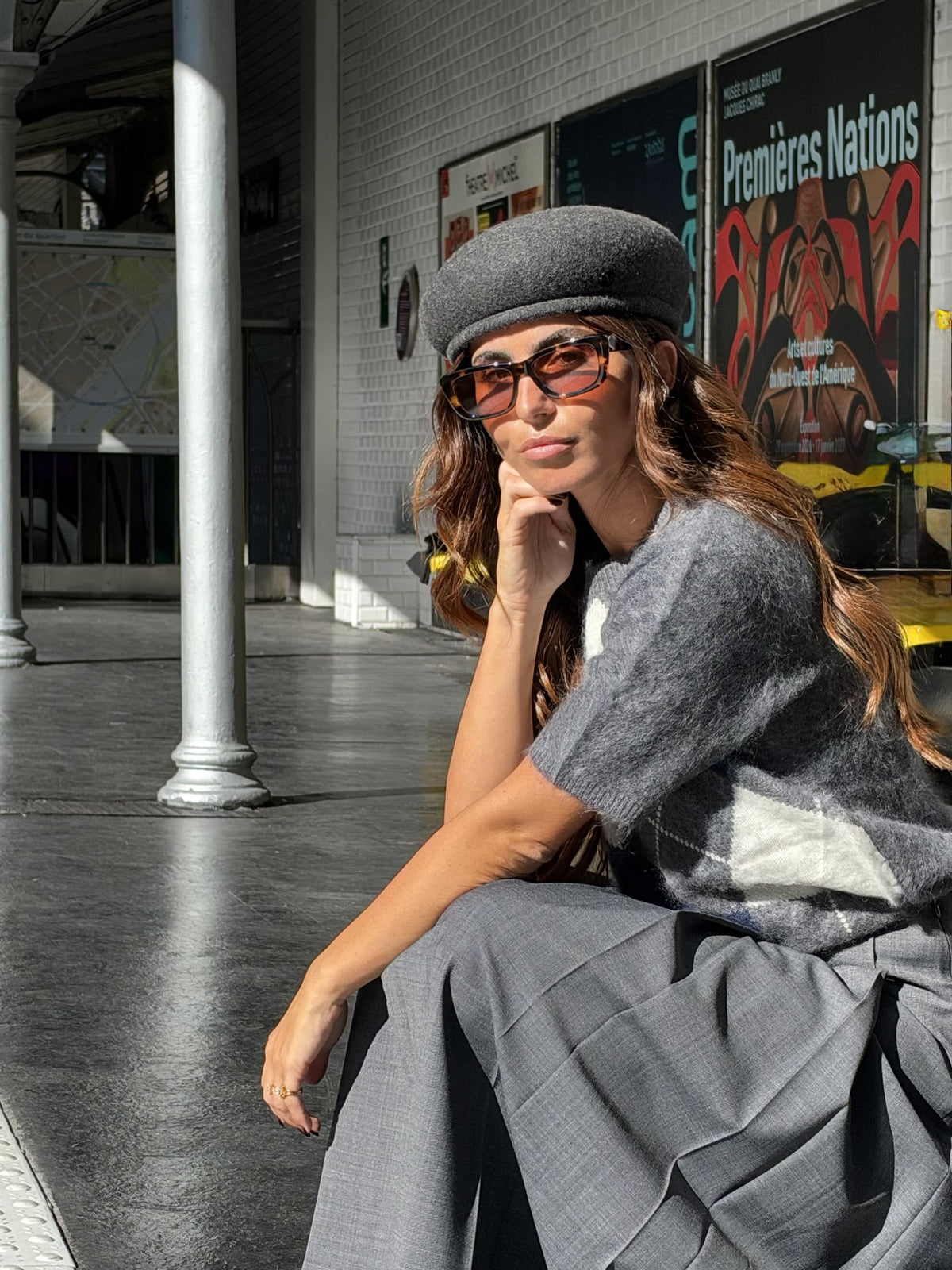 Béret toque Gina en laine – Gris chiné foncé – vue 1