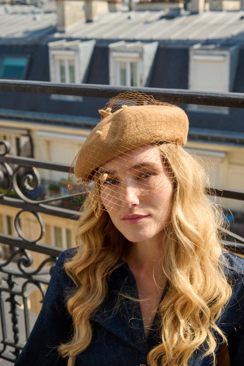 Béret voilette en laine – Camel – vue 3