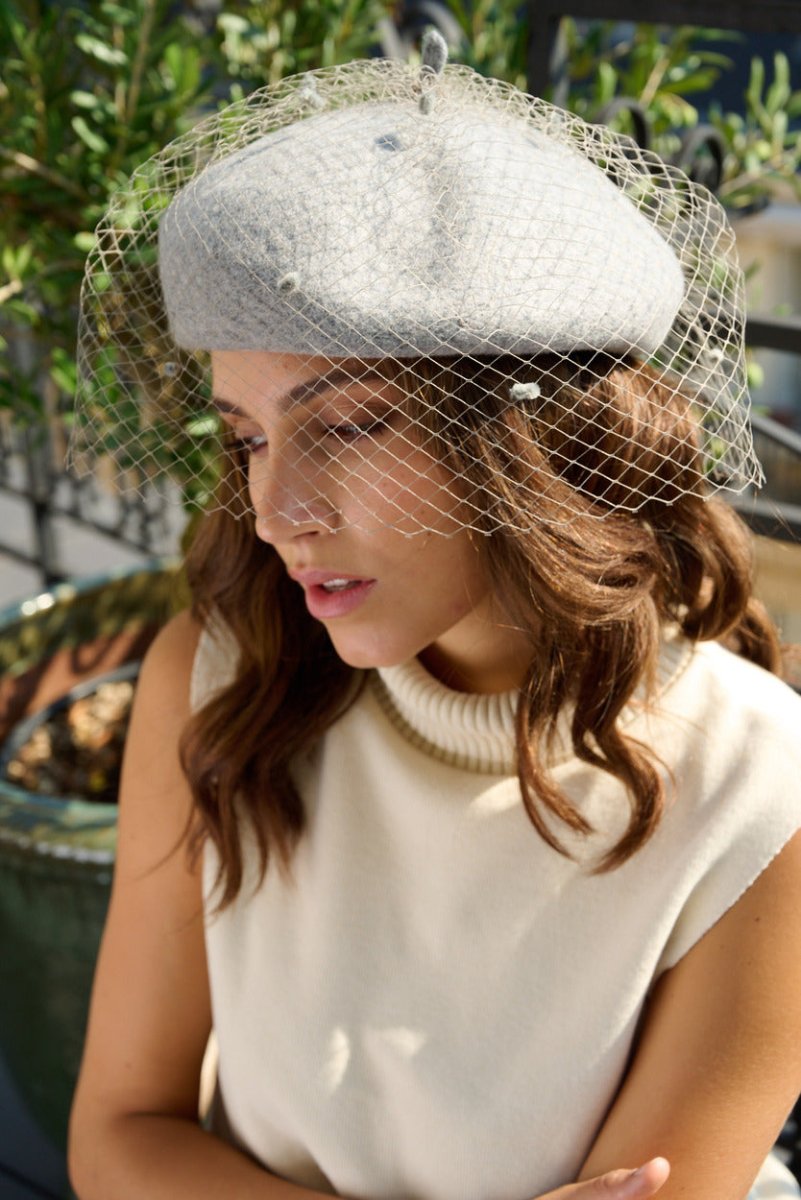 Béret voilette en laine – Gris chiné clair – vue 2
