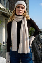 Bonnet, écharpe et mitaines en laine et cachemire – Beige – vue 2