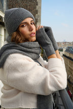 Bonnet, écharpe et mitaines en laine et cachemire – Gris chiné foncé – vue 3