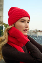 Bonnet, écharpe et mitaines en laine et cachemire – Rouge – vue 1
