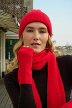 Bonnet, écharpe et mitaines en laine et cachemire – Rouge – vue 4
