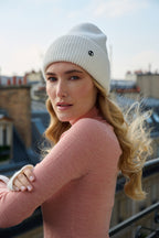 Bonnet en laine et cachemire – Blanc – vue 1