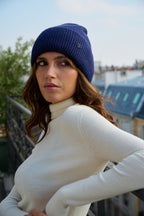 Bonnet en laine et cachemire – Bleu marine – vue 1