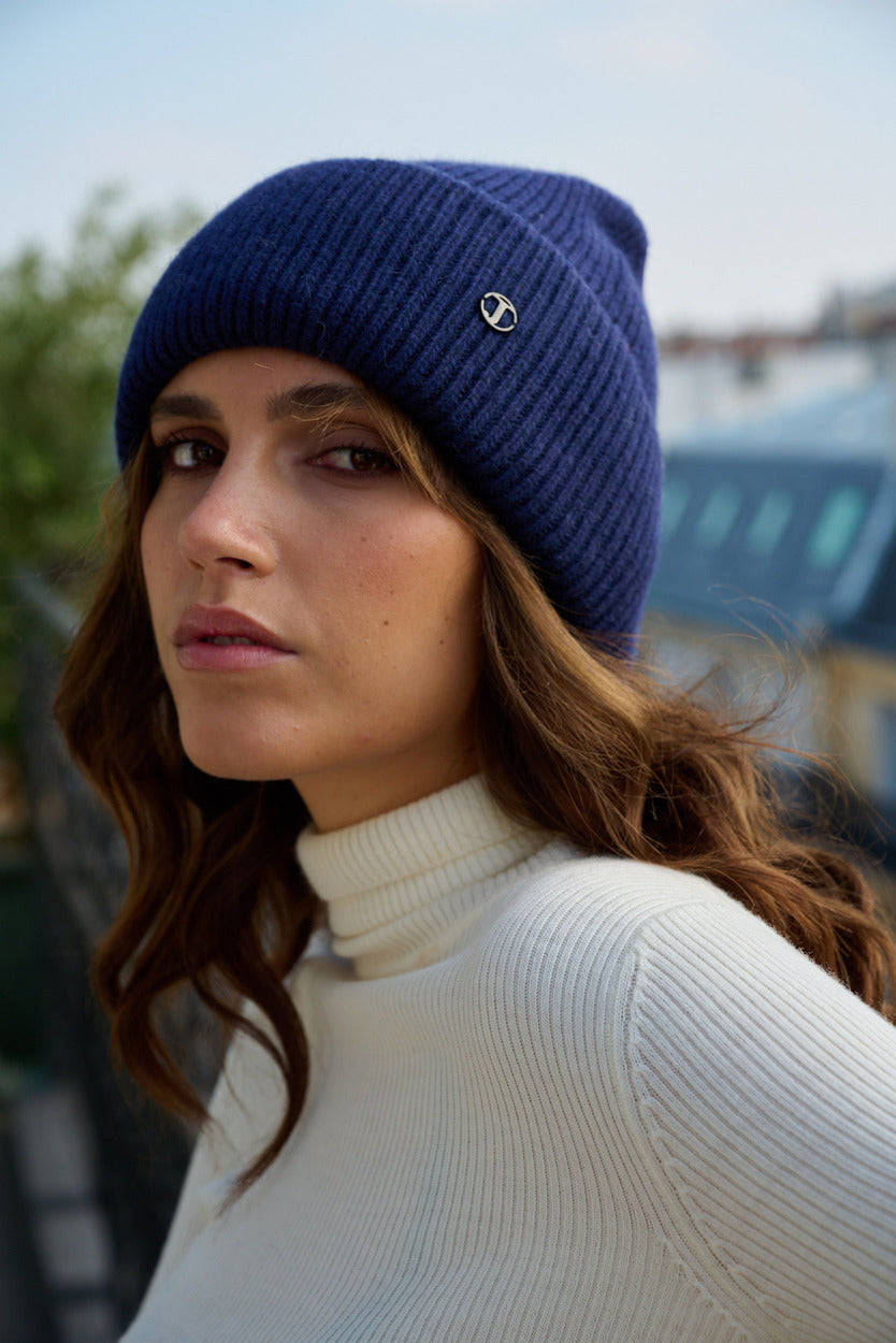 Bonnet en laine et cachemire – Bleu marine – vue 2