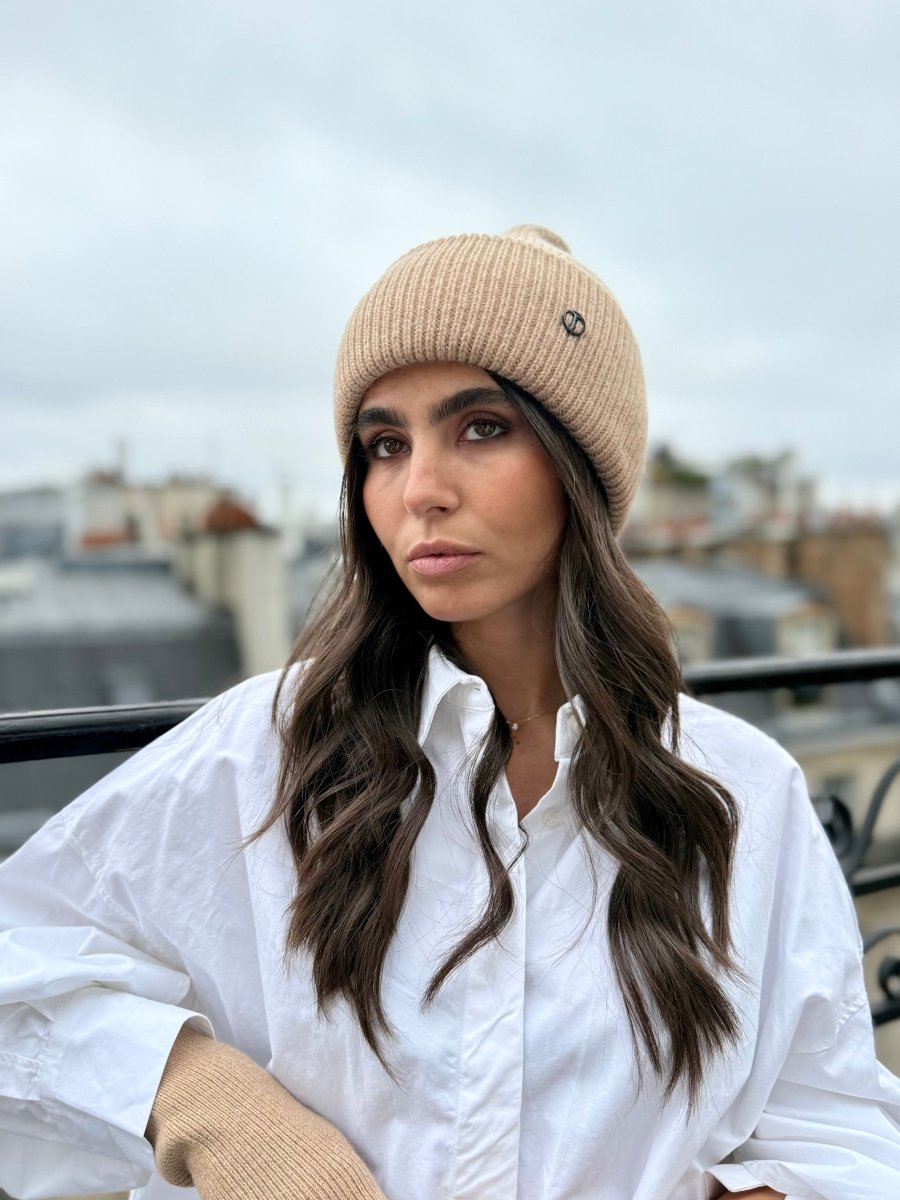 Bonnet en laine et cachemire – Camel – vue 1