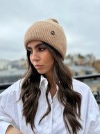 Bonnet en laine et cachemire – Camel – vue 2