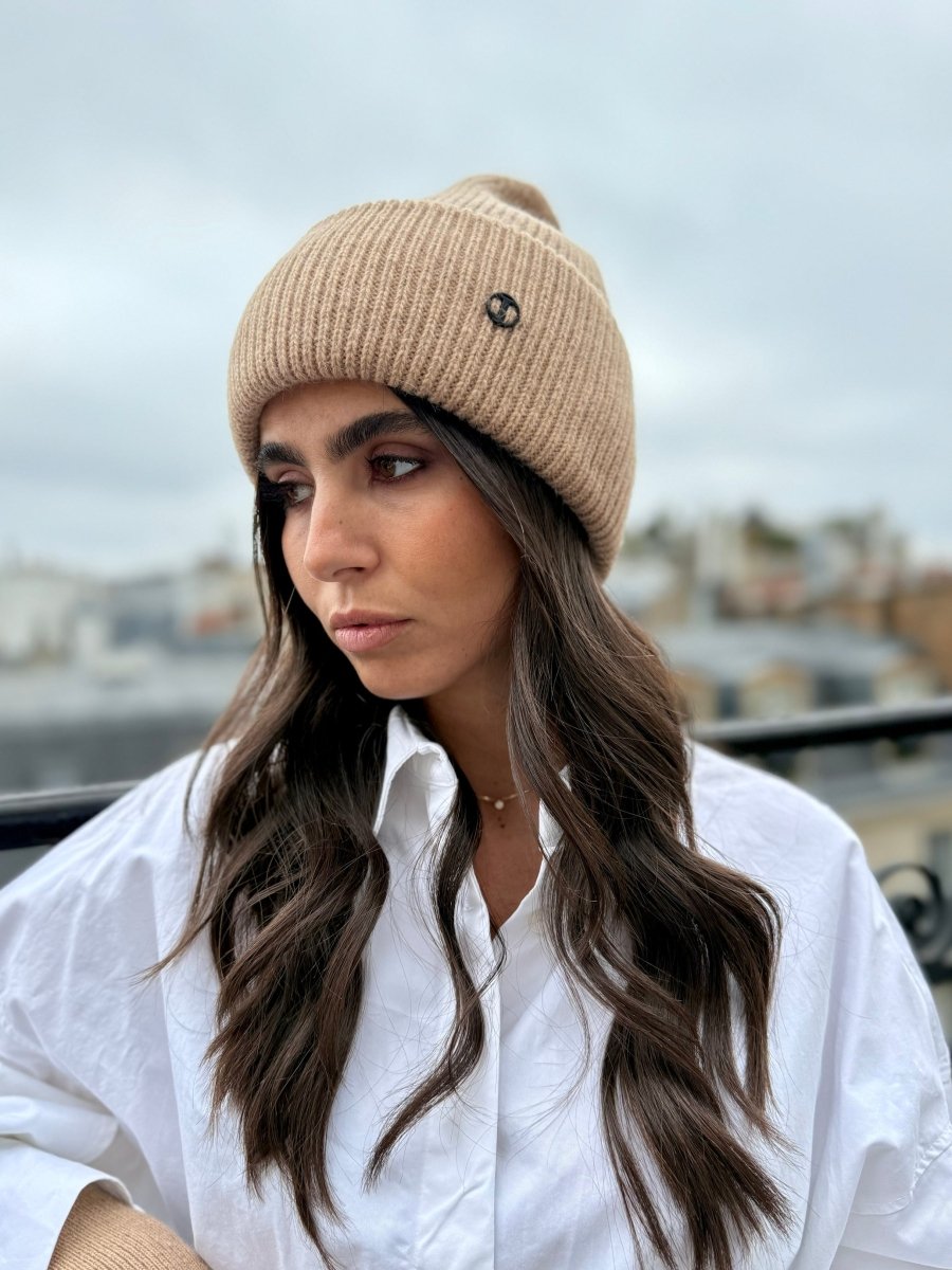 Bonnet en laine et cachemire – Camel – vue 2