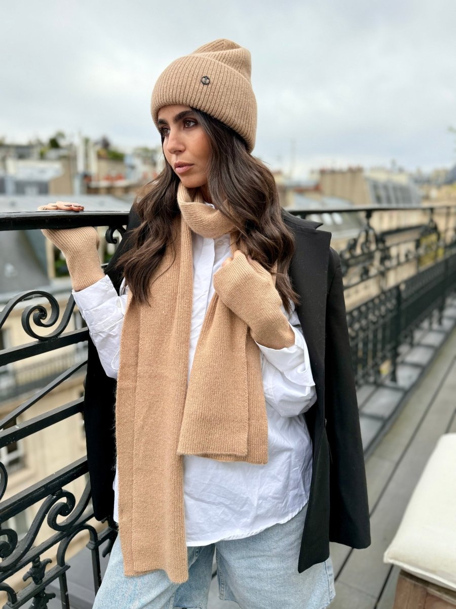 Bonnet en laine et cachemire – Camel – vue 4