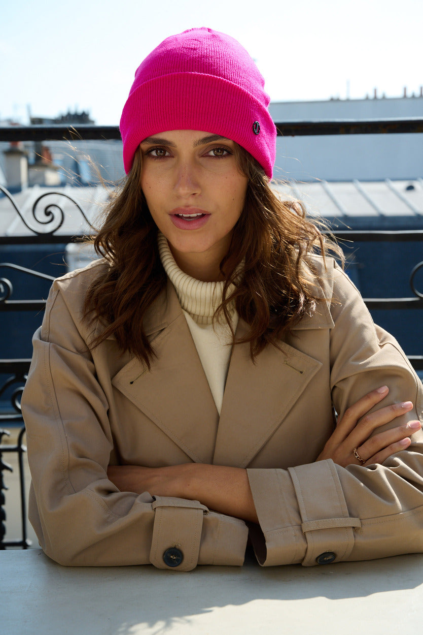 Bonnet à revers en acrylique – Fuchsia
