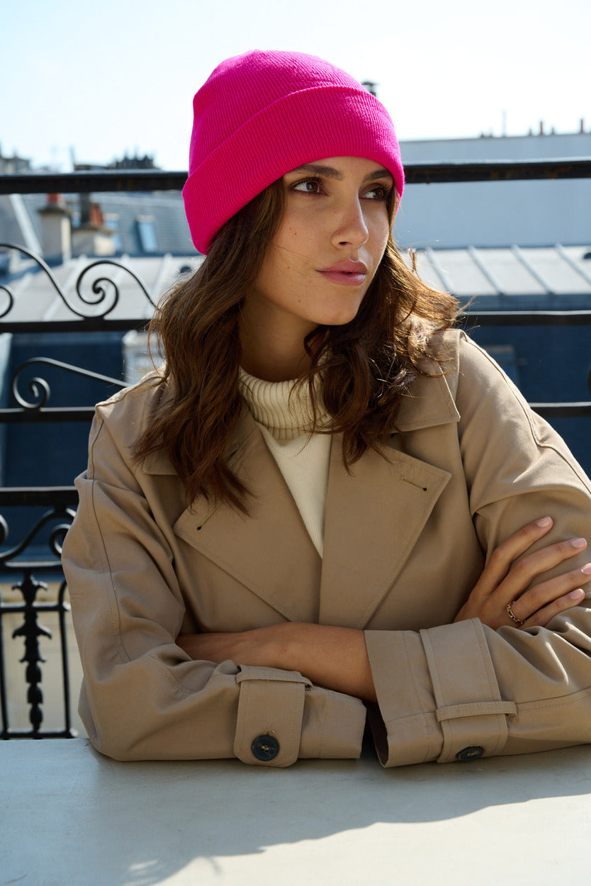Bonnet à revers en acrylique – Fuchsia – vue 2