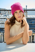 Bonnet à revers en acrylique – Fuchsia – vue 3