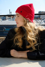 Bonnet à revers en acrylique – Rouge – vue 1