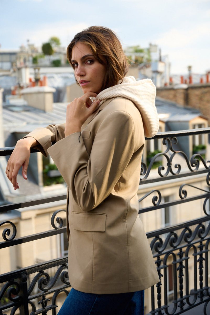 Cagoule mixte en laine et acrylique – Beige – vue 3