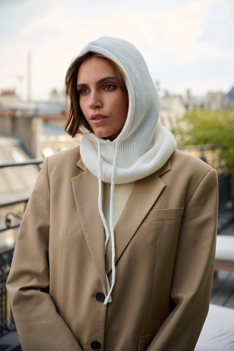 Cagoule mixte en laine et acrylique – Blanc