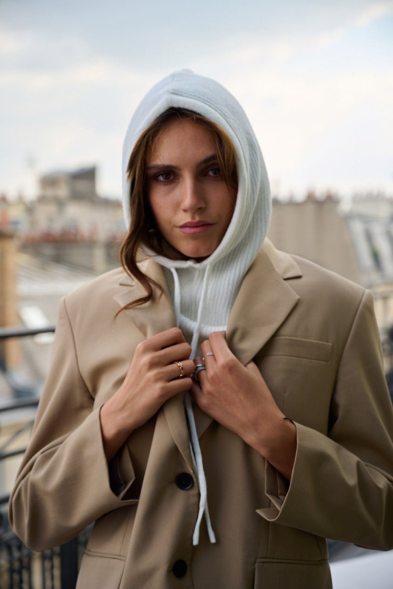 Cagoule mixte en laine et acrylique – Blanc – vue 2