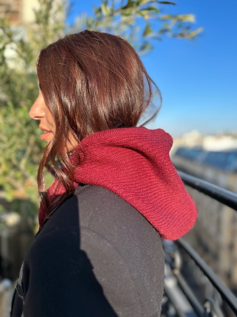 Cagoule mixte en laine et acrylique – Bordeaux – vue 4