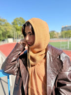 Cagoule mixte en laine et acrylique – Camel – vue 3