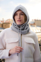 Cagoule mixte en laine et acrylique – Gris chiné clair – vue 1