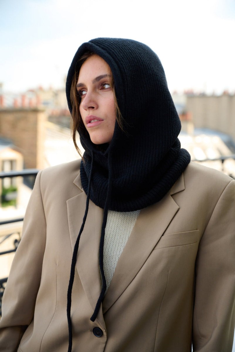 Cagoule mixte en laine et acrylique – Noir – vue 1